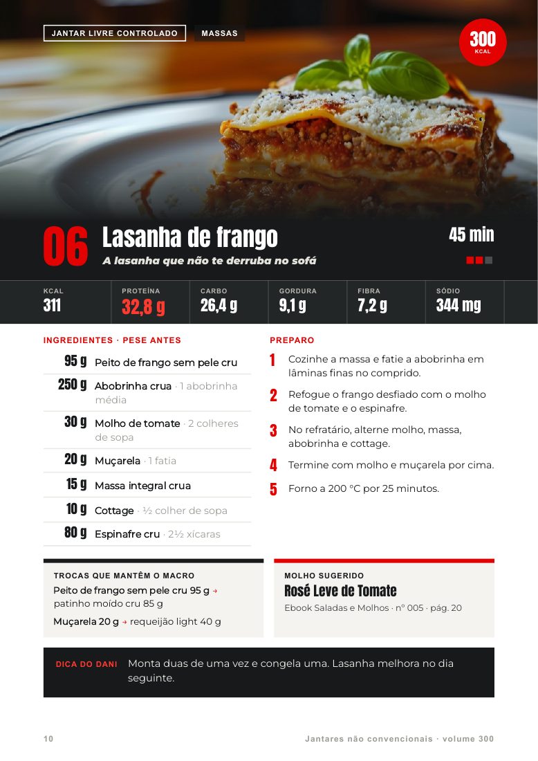 Uma segunda ideia de jantar, página 10 do e-book Jantares não convencionais · volume 300 kcal