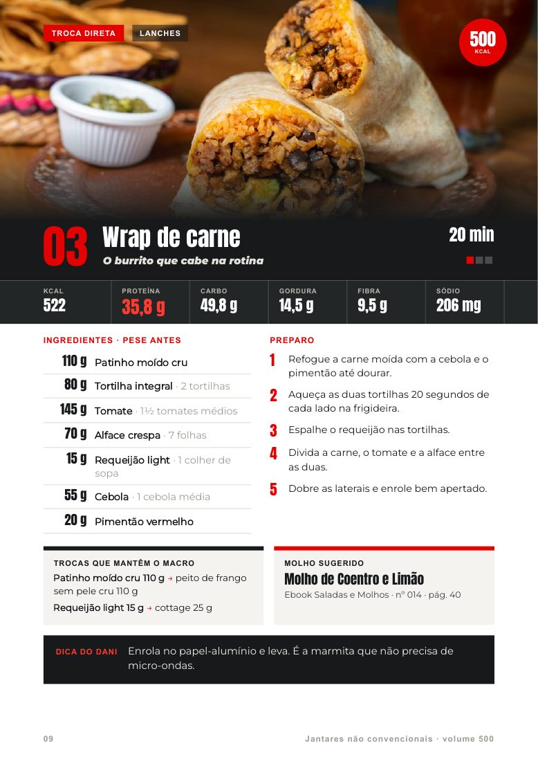 Uma segunda ideia de jantar, página 9 do e-book Jantares não convencionais · volume 500 kcal