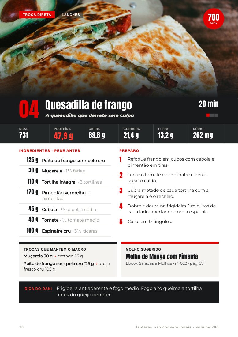 Uma segunda ideia de jantar, página 10 do e-book Jantares não convencionais · volume 700 kcal