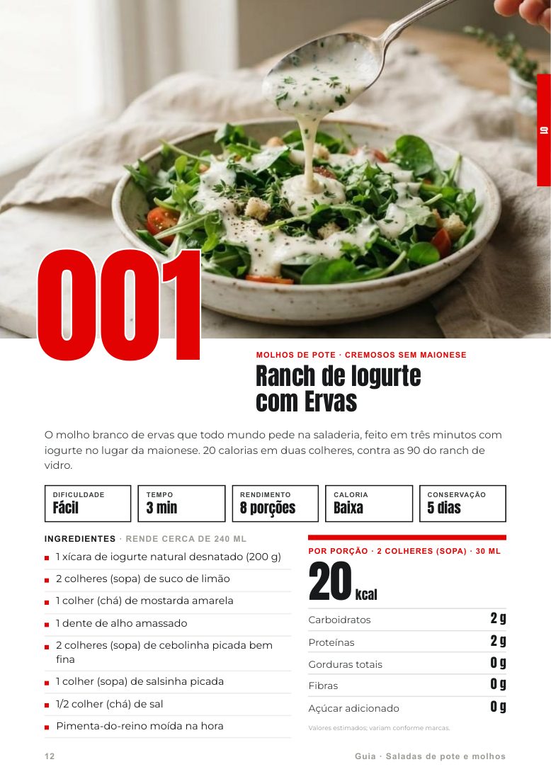 Molho Ranch de iogurte com ervas, página 12 do e-book Saladas de pote e molhos
