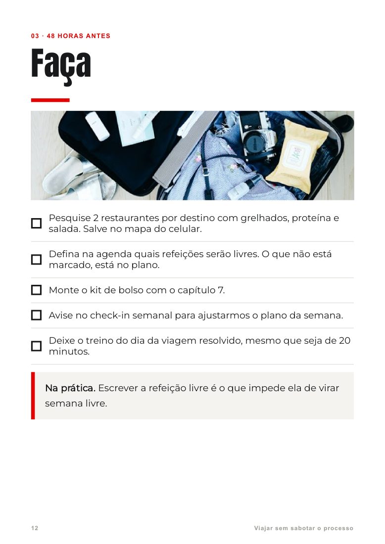 Checklist antes de viajar, página 12 do e-book Viajar sem sabotar o processo
